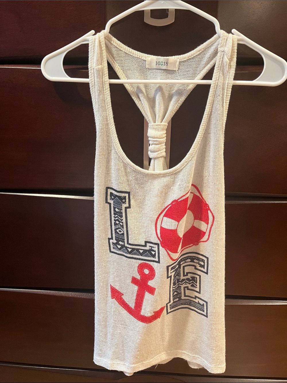 Women’s  Nautical LOVE Tank Top - Cream with Red and Navy Graphics